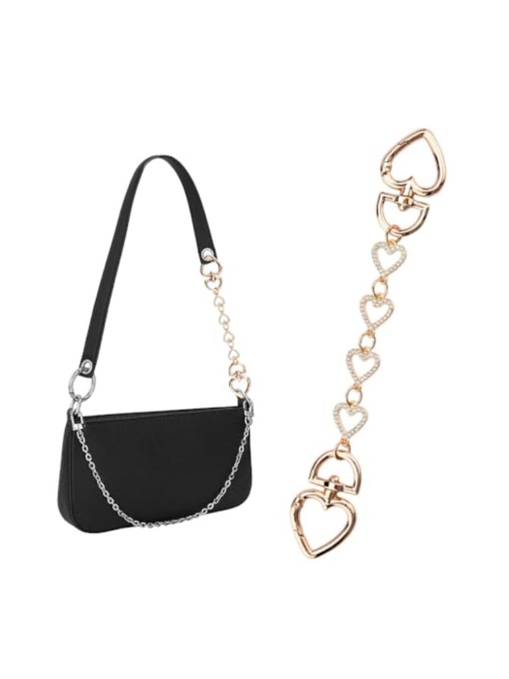 Rhinestone Heart Purse Chain Extender 6.3" Alloy Bag Charm Strap